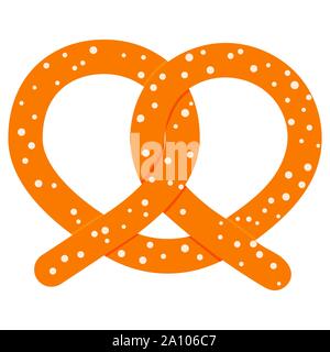 Vector illustration isolated on white background - traditional german fresh baked pretzel with salt. Flat design sign Stock Vector