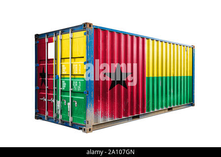 The concept of  Guinea Bissau export-import, container transporting and national delivery of goods. The transporting container with the national flag Stock Photo