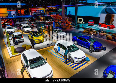 FRANKFURT, GERMANY - SEPT 2019: Volkswagen VW cars, IAA International Motor Show Auto Exhibtion. Stock Photo