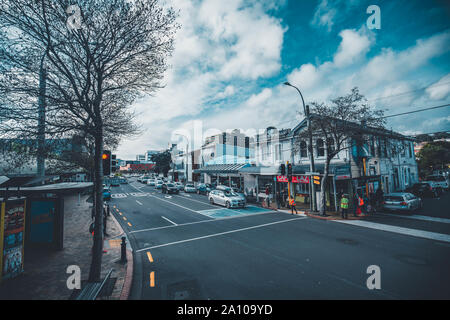Wellington, New Zealand  - Aug 23, 2019 :Street view of Adelaide Road Wellington, New Zealand Stock Photo
