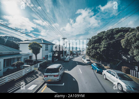 Wellington, New Zealand  - Aug 23, 2019 :Street view of Adelaide Road Wellington, New Zealand Stock Photo