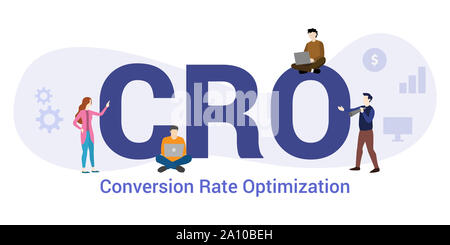 cro conversion rate optimization concept with big word or text and team people with modern flat style - vector illustration Stock Photo