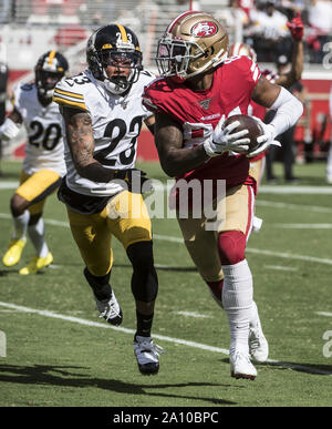 San Francisco 49ers Kendrick Bourne scores a touchdown as Los Angeles  Chargers Casey Hayward Jr. defends