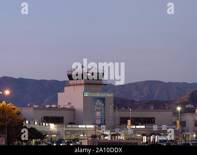Image of the Hollywood Burbank Airport, BUR, in Los Angeles County showing the San Gabriel Mountains in the background. Stock Photo