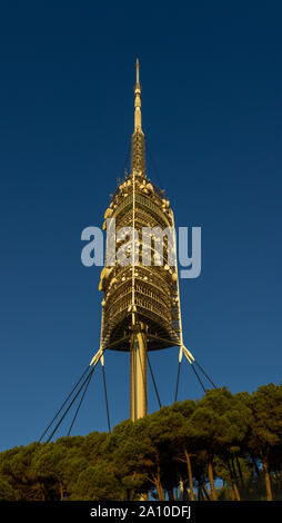 The Collserola Tower is the highest point around Barcelona. View of the tower from a viewpoint on Tibidabo Stock Photo