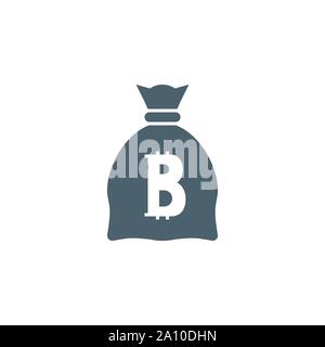Money Bag with Bitcoin related vector glyph icon. Stock Vector