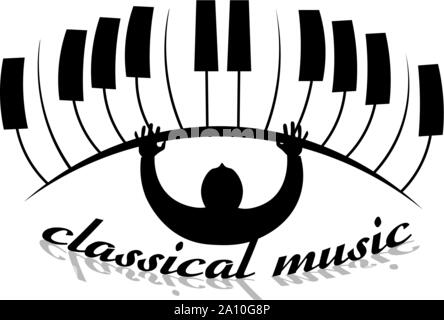 art logo of classical music in the form of an eye with a piano and musician Stock Vector