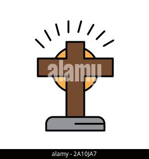 Christian symbolical Cross with sunshine at the back glyph icon isolated on white. EPS10 Stock Vector