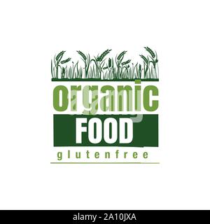 100% percent organic food logo design vector banner illustrations Stock Vector