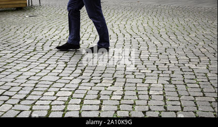 Flooring stone floor tiles in city street, construction Stock Photo