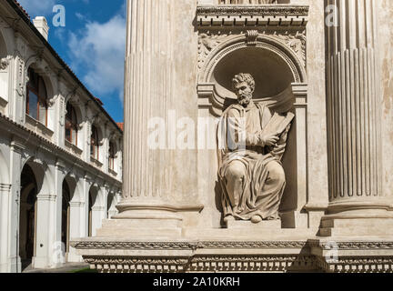 A section of Holy House (Santa Casa) marble reliefs inside Loreta courtyard, a pilgrimage destination in Hradčany district, Prague, Czech Republic. Stock Photo