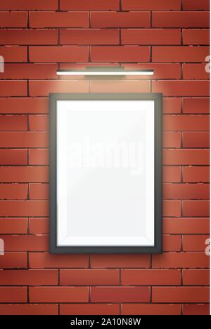 Mockup Picture frame with light on wall Stock Vector