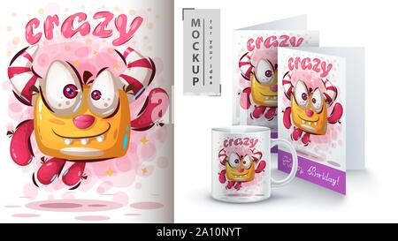 Jump cute monster - mockup for your idea Stock Vector