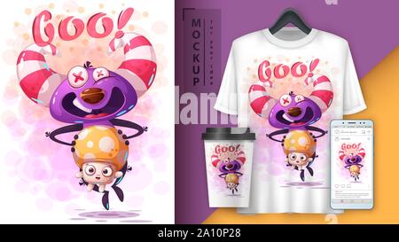 Monster with mushroom - mockup for your idea Stock Vector