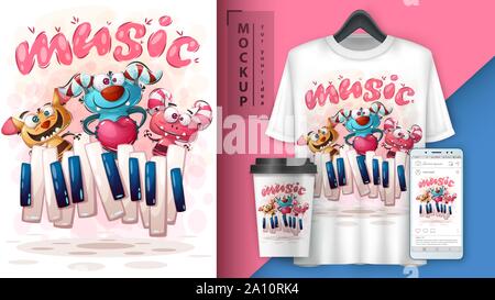 Music monster - mockup for your idea Stock Vector