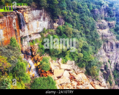 Waterfalls from Cherrapunji Plateau, the wettest place on earth, East Khasi Hils. Meghalaya, North East India. Stock Photo