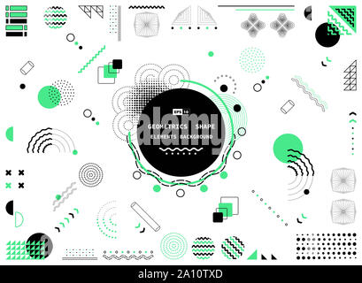 Abstract green and black geometric shape of lines modern elements cover design background. Use for poster, artwork, template design, ad, print. Stock Photo