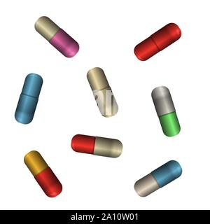 Pill capsules. Vector illustration. Medicament antibiotics collection. Stock Vector