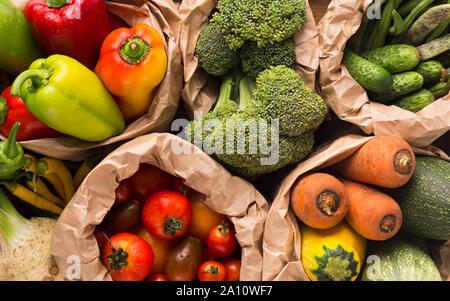 Summer background with fresh and healthy farm vegetables Stock Photo