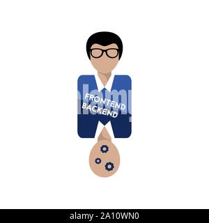 Frontend and backend project. Flat icon programmer. Vector illustration. Stock Vector
