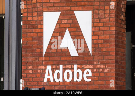 September 20, 2019 San Francisco / CA / USA - Close up of Adobe sign at their corporate headquarters in San Francisco Stock Photo