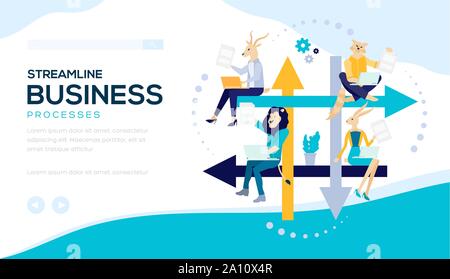 The picture conveys the essence of achieving the goal in the project, suitable for presentations, magazines, brochures. Good motivation for team building. Original feed of animals instead of people Stock Vector