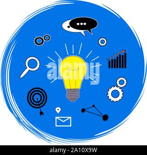 Flat pattern of the light bulb. The concept of a startup, ideas, business presentations .Strategy for launching a business project, Vector Stock Vector