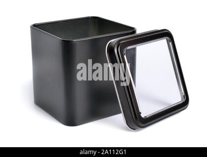 Black metal box with a transparent lid isolated on white Stock Photo