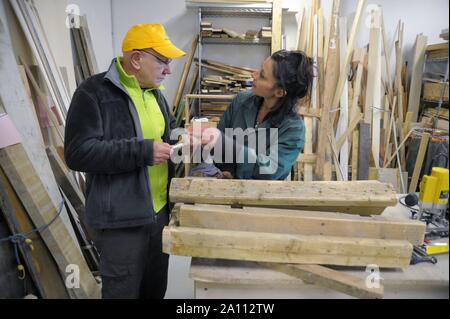 Milan (Italy), Bricheco, joinery workshop for repair and reuse of objects at Stecca degli Artigiani in the Isola district Stock Photo
