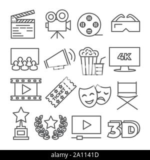Cinema line icons on white background Stock Vector