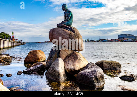 The statue of the Little Mermaid on the shoreline, Copenhagen, Denmark.