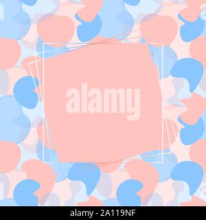 Geometric frame with pink and blue abstract liquid flat splashes. Template can be printed on invitations, greeting posters, flyers, banners, cards, etc. Vector illustration. EPS10 Stock Vector