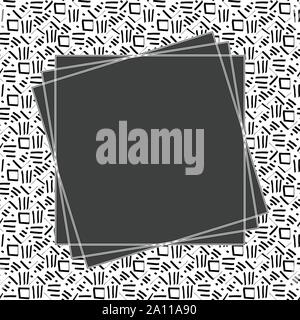 Black frame on seamless ink pen drawings pattern. Doodle sketch. Black outlines on white background. Trendy template for invitations, menu cards, posters, banners, flyers. Vector illustration. EPS10 Stock Vector