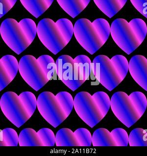 Seamless trendy pattern with neon gradient hearts on white. Background can be printed on textile, wallpaper, wrapping paper, greeting cards, etc. Vector illustration. EPS10 Stock Vector