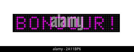 led display with the inscription Hello! language French. Stock Vector