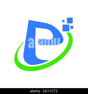 Initial E or P Letter Global Digital Technology Vector Symbol Graphic Logo Design Template Stock Vector