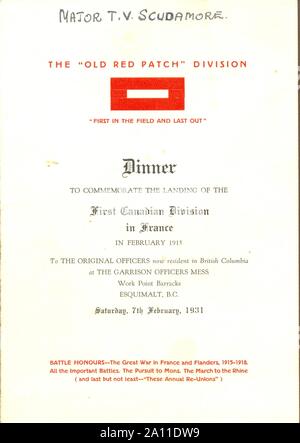 Dinner to commemorate the landing of the First Canadian Division in France in February 1915 held on 7th February 1931. Stock Photo