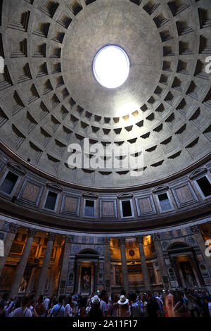 Editorial Rome, Italy - !5th June 2019: Looking up at the ceiling dome of the ancient Pantheon, now a church and a major tourist attraction. Stock Photo