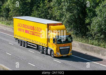 JACK RICHARDS & SON national road transport; Heavy bulk Haulage delivery trucks, haulage, lorry, transportation, truck, cargo, DAF vehicle, delivery, transport, industry, supply chain freight, on the M6 at Lancaster, UK Stock Photo