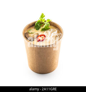 Japanese asian soup in a cup of recycled paper isolated on white background. Stock Photo