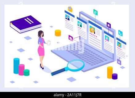 Job interview, recruitment agency vector. Isometric hiring and recruitment concept for web page, banner, presentation illustration Stock Vector