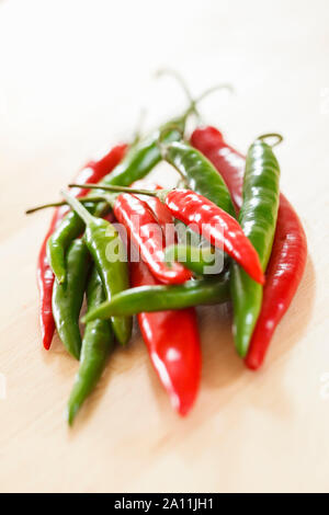 Pile of mixed red and green chillies Stock Photo