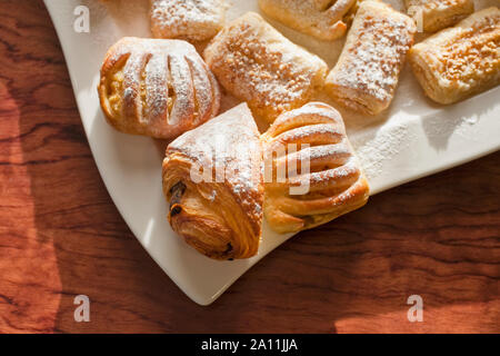 Pastries, Danish pastry group on a plate Stock Photo