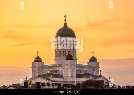 Ariel panoramic view of Helsinki at sunset with a Cathedral church, Finland Stock Photo