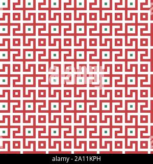 Abstract seamless maze pattern. Geometric red, green and white background design. Vector illustration Stock Vector