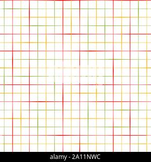 Thin irregular hand drawn red, green, gold grid. Seamless geometric vector pattern on white background. Great for Christmas, winter products, fabric Stock Vector