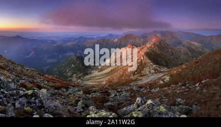 Tatras mountain panorama, Slovakia from peak Hruba Kopa in Rohace Stock Photo