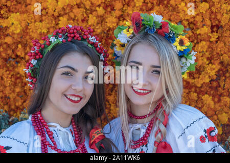 Slavuta, Ukraine - september 22, 2019 : Ukrainian girl in national costumes take part in the Ethno-eco festival Kolodar in city Slavuta, Ukraine Stock Photo