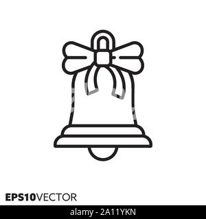 Christmas bell line icon. Outline symbol of holidays and festive decoration. Christmas tree ornament flat vector illustration. Stock Vector