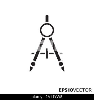 Compass glyph icon. Symbol of construction and engineering. Drawing equipment flat vector illustration. Stock Vector
